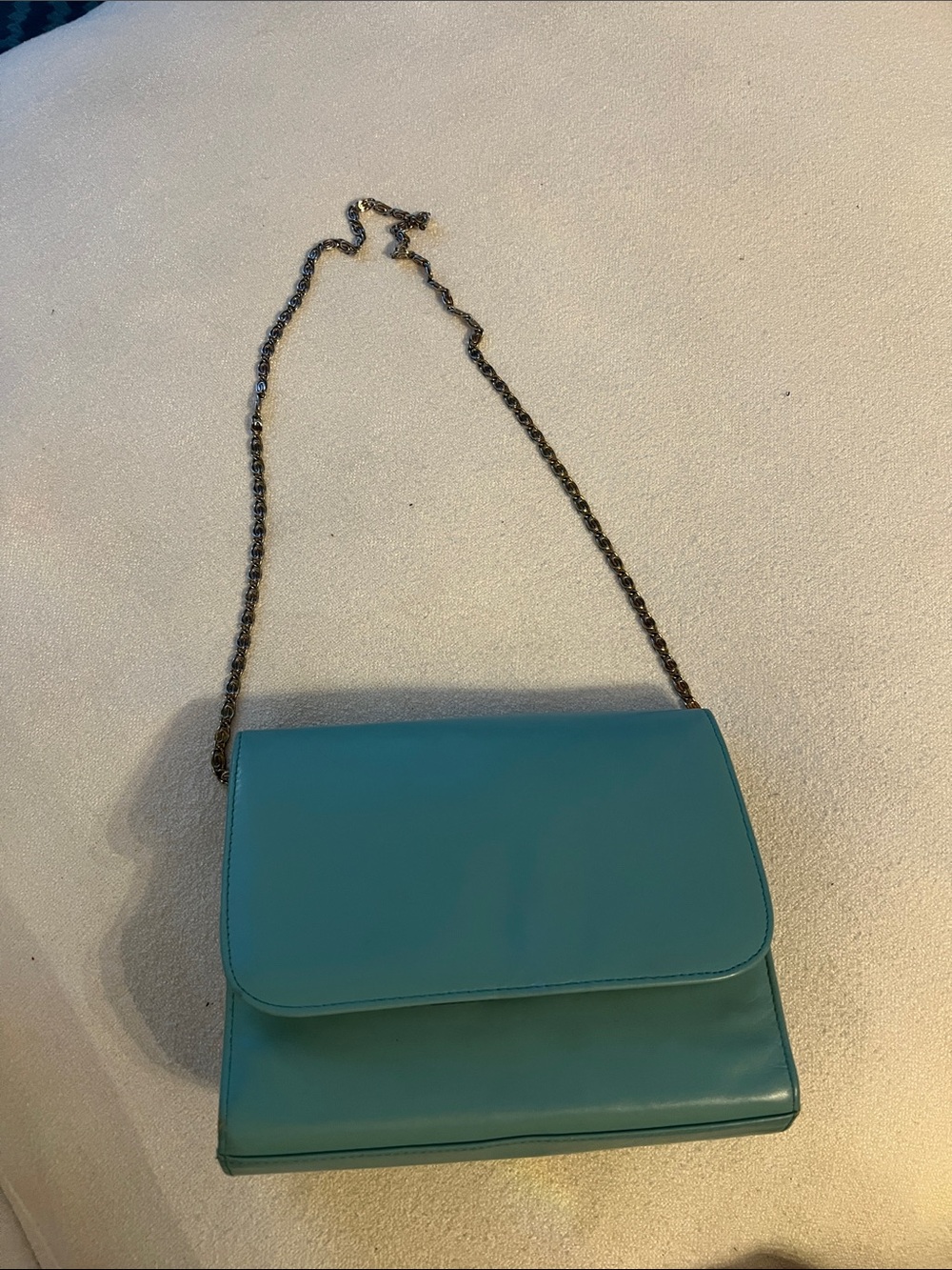 VINTAGE GENUINE LEATHER Tiffany Blue Chain Strap Crossbody or Clutch Bag